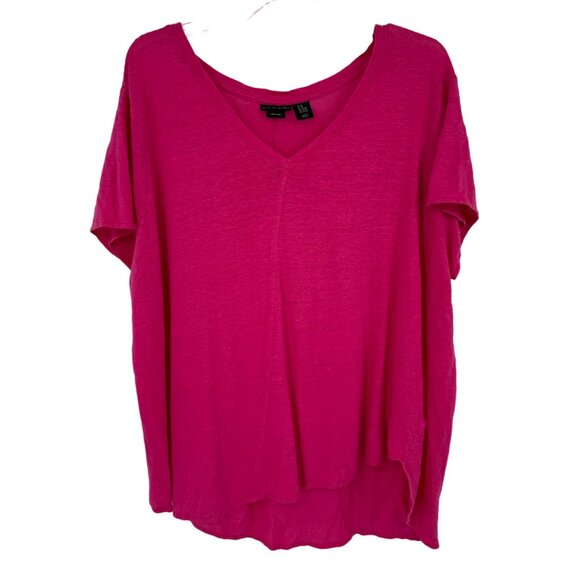 Tahari Womens Plus Size 3X V Neck Short Sleeve Top tee shirt Pink Linen knit - Picture 1 of 10